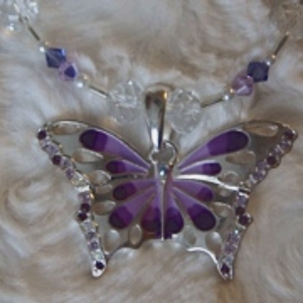 Welcome Spring With Enameled Butterfly Necklace with Chrystal accents on wings
